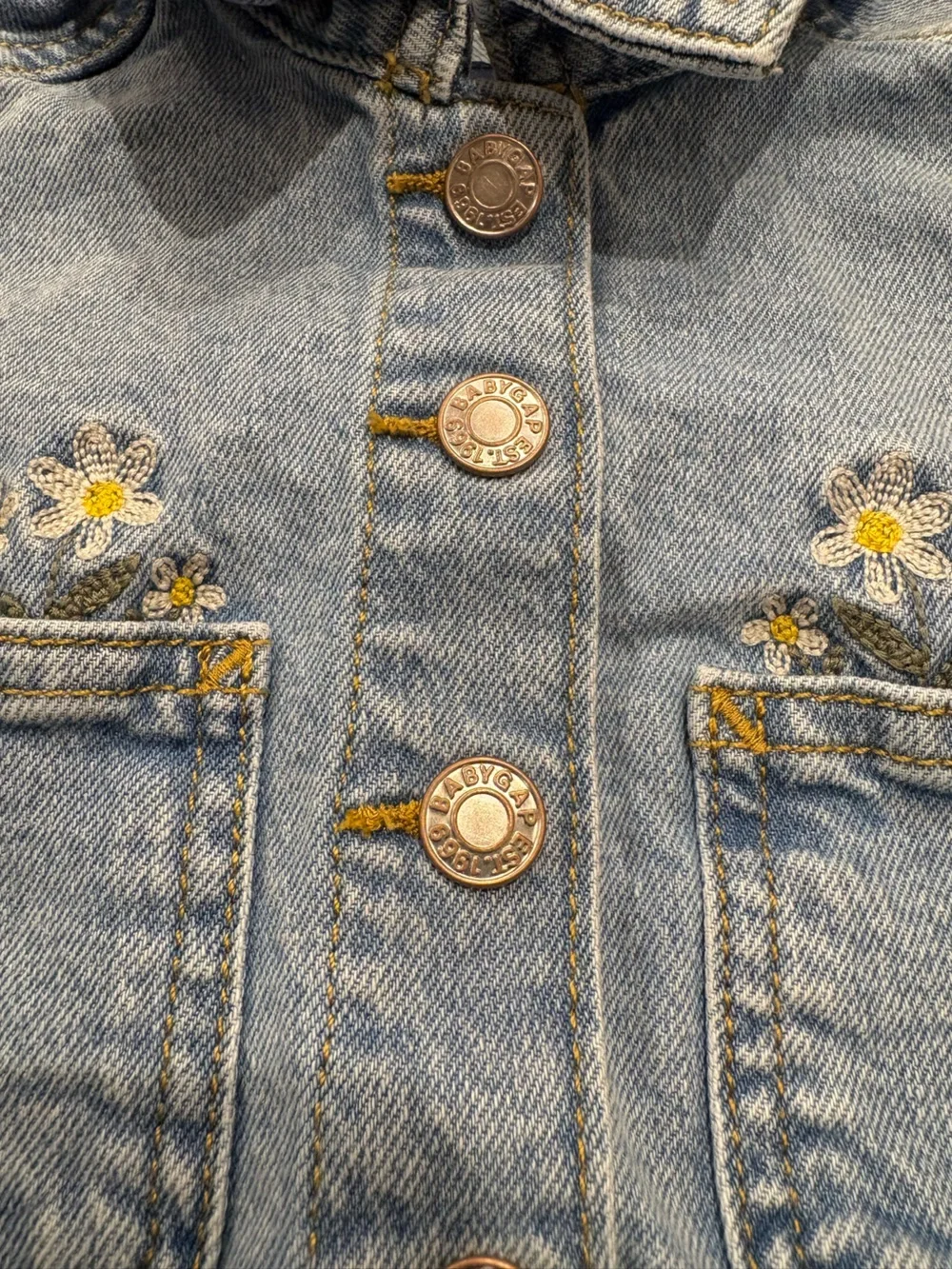 GAP Light Blue Denim Jacket with Yellow Daisy Details